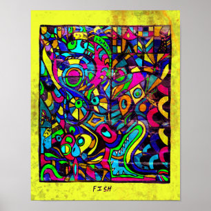 Fisch-Abstraktkunstposter 11 x 14 Poster