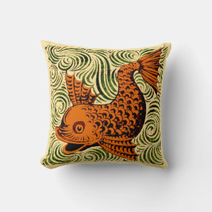 Fisch Antik Fliese Alte Kunst uralte De Morgan Kun Kissen