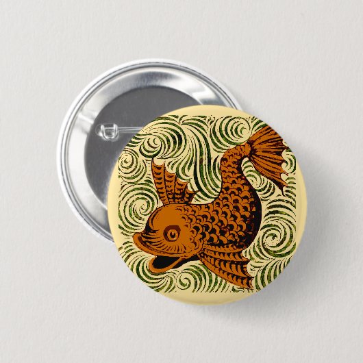 Fisch Antikes Tile Alte Kunst antiken Button (Vorne & Hinten)