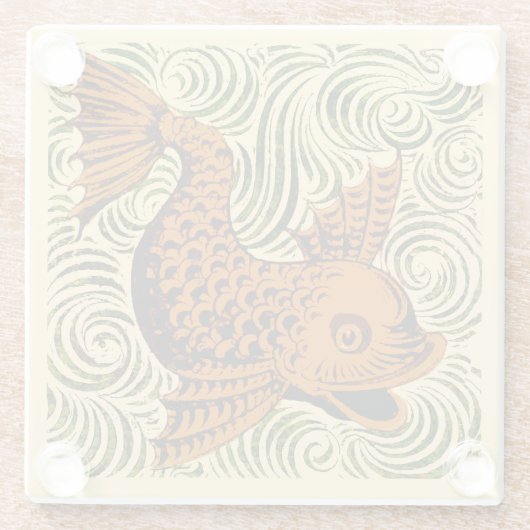 Fisch Antikes Tile Alte Kunst antiken Glasuntersetzer (Rückseite)