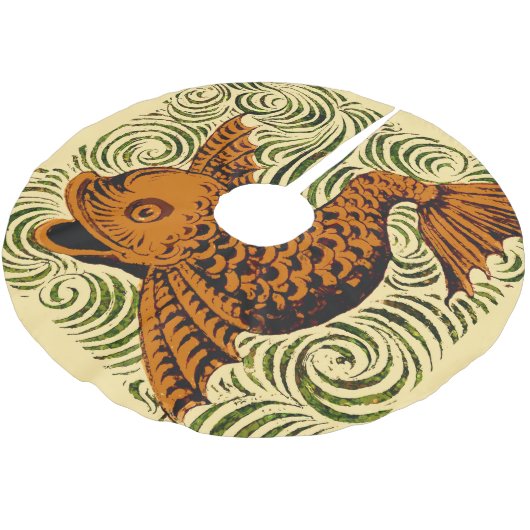 Fisch Antikes Tile Alte Kunst antiken Polyester Weihnachtsbaumdecke (Schrägansicht)