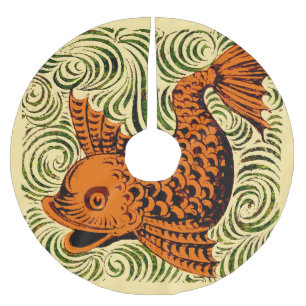 Fisch Antikes Tile Alte Kunst antiken Polyester Weihnachtsbaumdecke