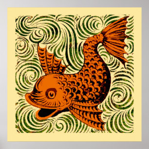 Fisch Antikes Tile Alte Kunst antiken Poster