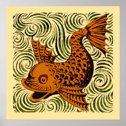 Fisch Antikes Tile Alte Kunst antiken Poster (Vorne)