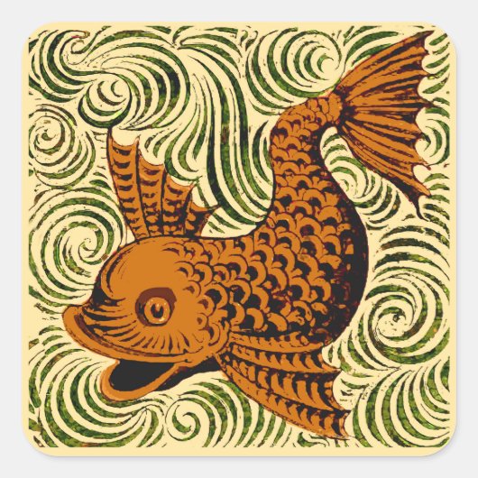 Fisch Antikes Tile Alte Kunst antiken Quadratischer Aufkleber (Vorderseite)