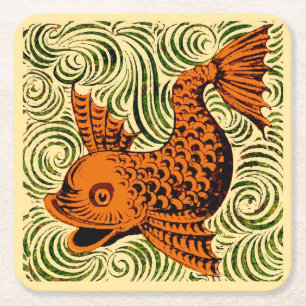 Fisch Antikes Tile Alte Kunst antiken Rechteckiger Pappuntersetzer