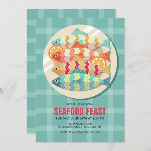 Fisch auf einem Gericht Einladung (Vorne/Hinten)