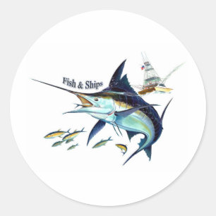 Fisch auf Schiffen Runder Aufkleber