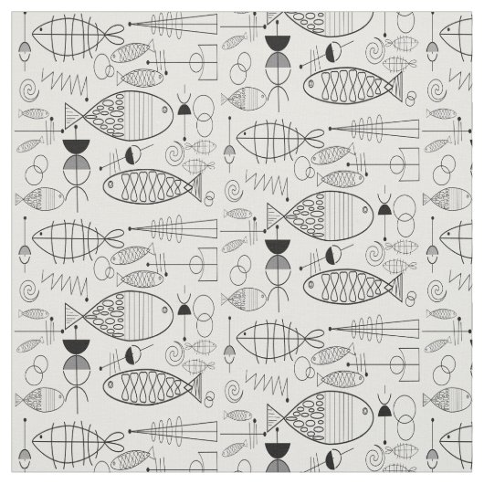 Fisch aus der Mitte des Jahrhunderts Schwarz-Weiß Stoff (Muster)