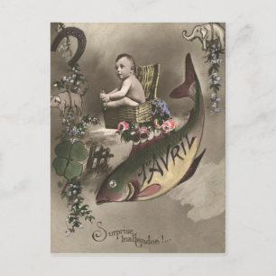 Fisch Baby Vier-Blatt-Kleeblatt Aprilfisch Postkarte