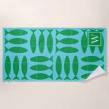 Fisch-Blockdruck-Schiffahrt-Grün-Türkis-Monogramm