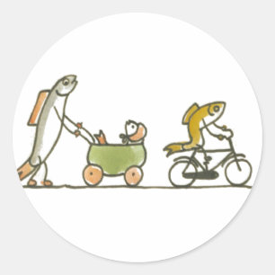 Fisch-Buggy und Fahrrad Runder Aufkleber