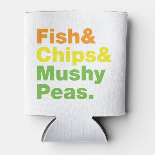Fisch & Chips & Mushy Peas. Dosenkühler (Vorderseite)