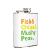 Fisch & Chips & Mushy Peas. Flachmann (Rechts)