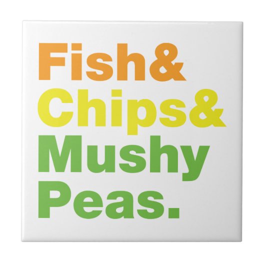 Fisch & Chips & Mushy Peas. Fliese (Vorderseite)