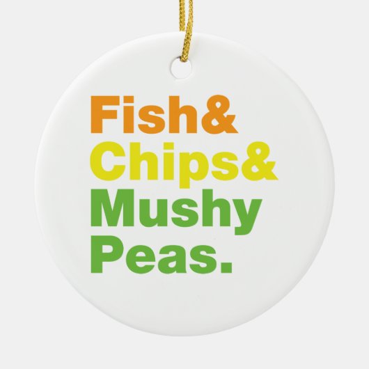 Fisch & Chips & Mushy Peas. Keramikornament (Vorne)