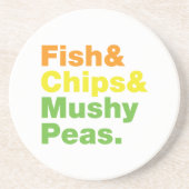 Fisch & Chips & Mushy Peas. Sandstein Untersetzer (Vorne)