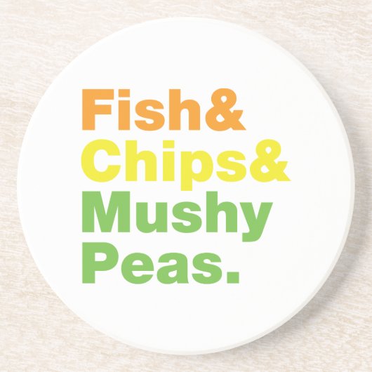 Fisch & Chips & Mushy Peas. Sandstein Untersetzer (Vorne)