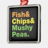 Fisch & Chips & Mushy Peas. Silbernes Ornament (Links)