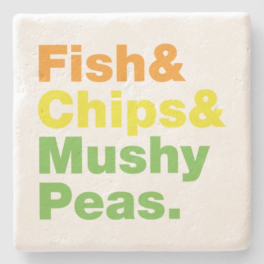 Fisch & Chips & Mushy Peas. Steinuntersetzer (Vorderseite)