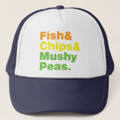 Fisch & Chips & Mushy Peas. Truckerkappe (Vorderseite)