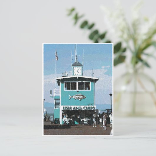 Fisch & Chips Restaurant Zeichnend Postkarte (Stehend Vorderseite)