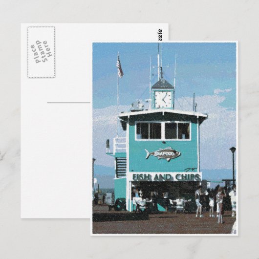 Fisch & Chips Restaurant Zeichnend Postkarte (Vorne/Hinten)