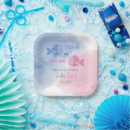 Fisch-er oder Fisch-sie Geschlecht enthüllt Teller (Party)