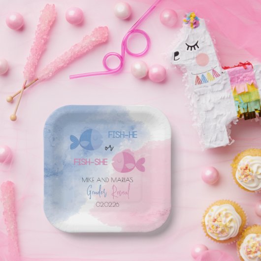 Fisch-er oder Fisch-sie Geschlecht enthüllt Teller (Party)