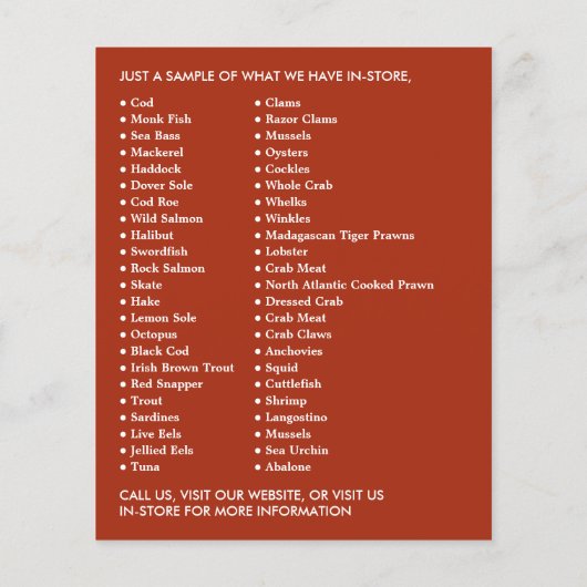 Fisch, Fischmonger/Ehefrau, Fischmarktwerbung Flyer (Hinten)