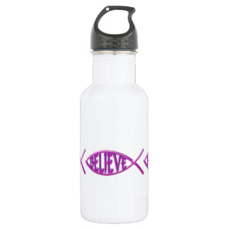 Fisch glauben - rosa edelstahlflasche