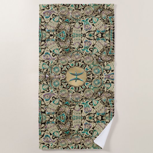 Fisch-Goldspitze-Mandala Strandtuch (Vorderseite)