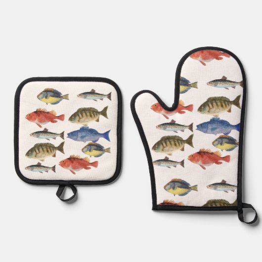 Fisch in Farbe Ofenhandschuh & Topflappen-Set (Vorderseite)