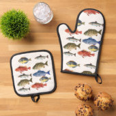 Fisch in Farbe Ofenhandschuh & Topflappen-Set (Oben Unten)