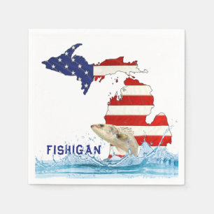 Fisch in Wasser und US-Flagge Michigan Serviette