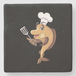 Fisch Koch Kochen Lover Kostümgeschenk Steinuntersetzer