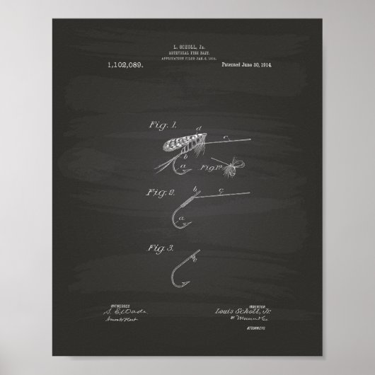 Fisch Köder 1914 Patent Art Chalkboard Poster (Vorne)