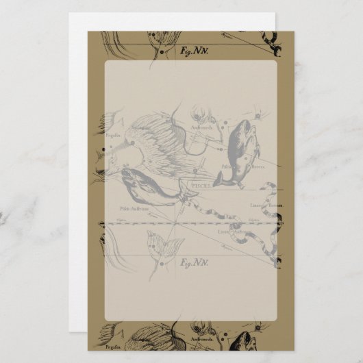 Fisch-Konstellation Hevelius 1690 auf Taupe Briefpapier (Vorne/Hinten)