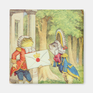 Fisch-Lakai, der eine Einladung an a liefert Magnet