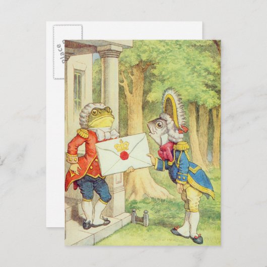 Fisch-Lakai, der eine Einladung an a liefert Postkarte (Vorne/Hinten)