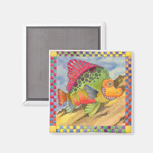 Fisch mit Checked Border #1 Magnet (Vorderseite/Rückseite)
