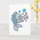 Fisch mit Fischhaken und Wurm Karte (Gelbe Blume)