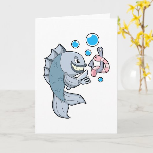 Fisch mit Fischhaken und Wurm Karte (Gelbe Blume)