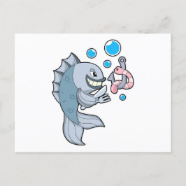 Fisch mit Fischhaken und Wurm Postkarte