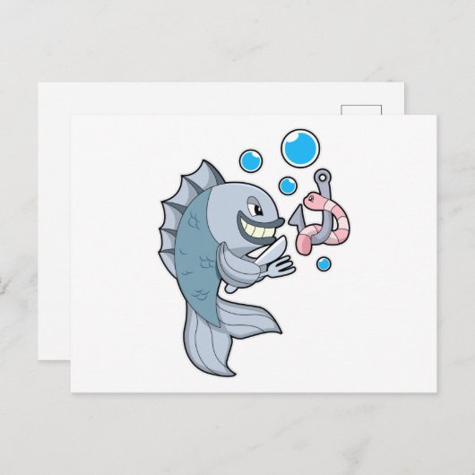 Fisch mit Fischhaken und Wurm Postkarte (Vorne/Hinten)