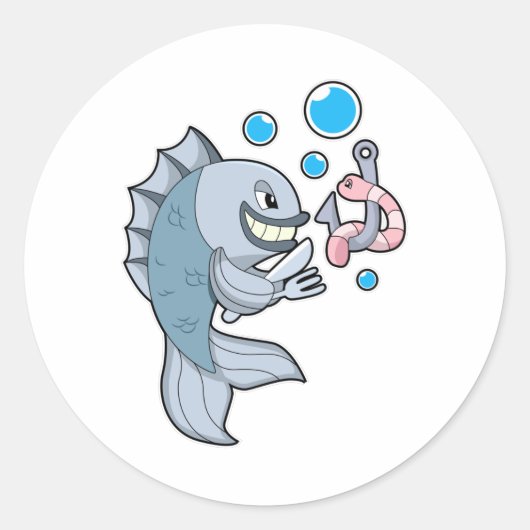 Fisch mit Fischhaken und Wurm Runder Aufkleber (Vorderseite)