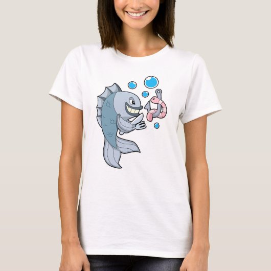 Fisch mit Fischhaken und Wurm T-Shirt (Vorderseite)