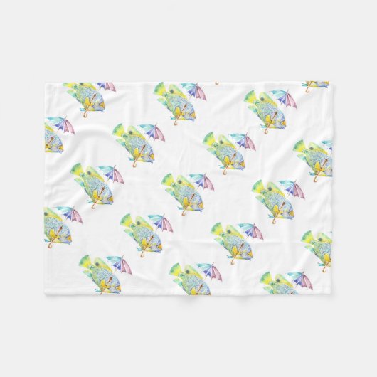 Fisch mit Regenschirm Fleecedecke (Vorderseite (Horizontal))