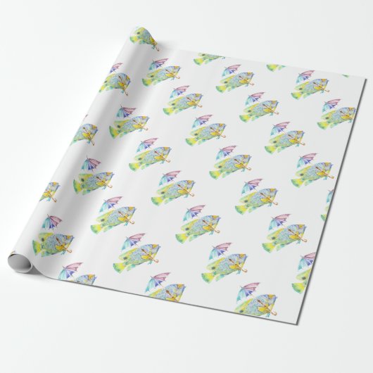 Fisch mit Regenschirm Geschenkpapier (Ungerollt)
