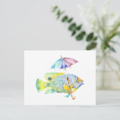 Fisch mit Regenschirm Postkarte (Stehend Vorderseite)